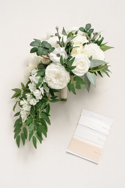 Medium Cascade Bridal Bouquet in Natural White