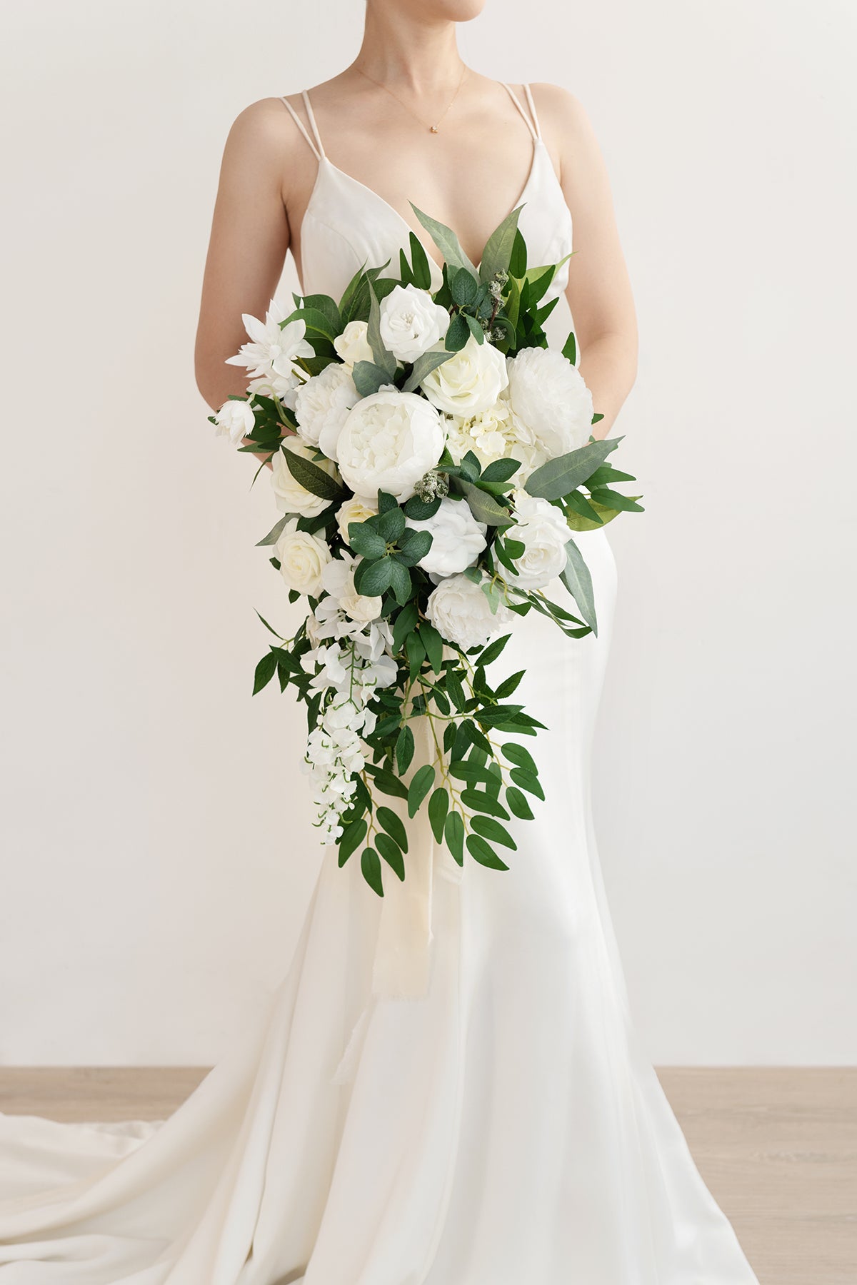 Medium Cascade Bridal Bouquet in Natural White