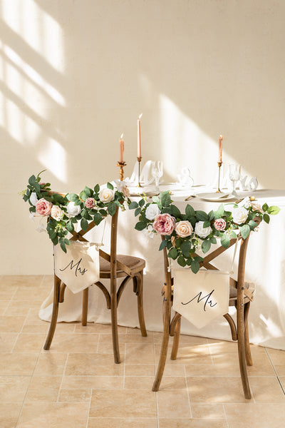 Bride and Groom Floral Chair Signs in Dusty Rose & Cream