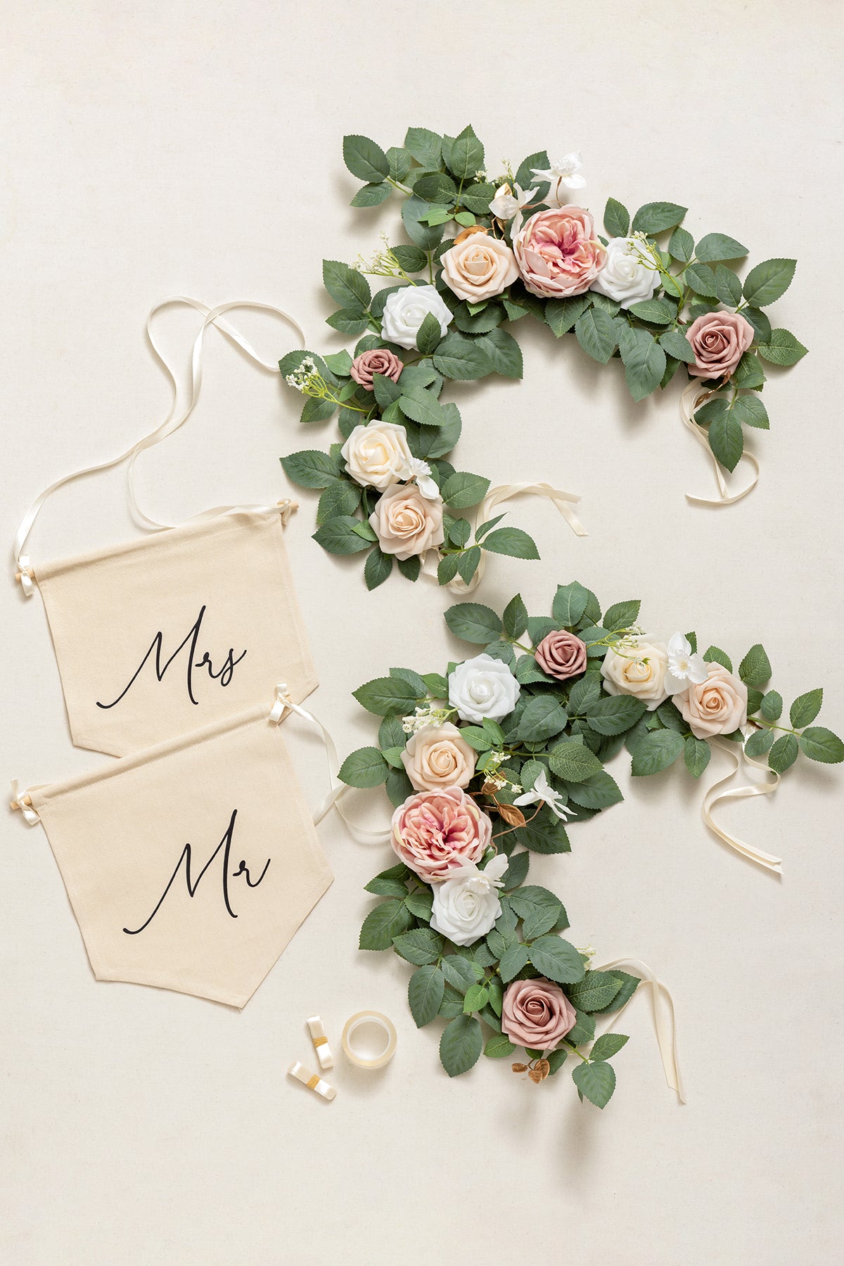 Bride and Groom Floral Chair Signs in Dusty Rose & Cream