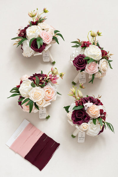 Round Bridesmaid Bouquets in Romantic Marsala