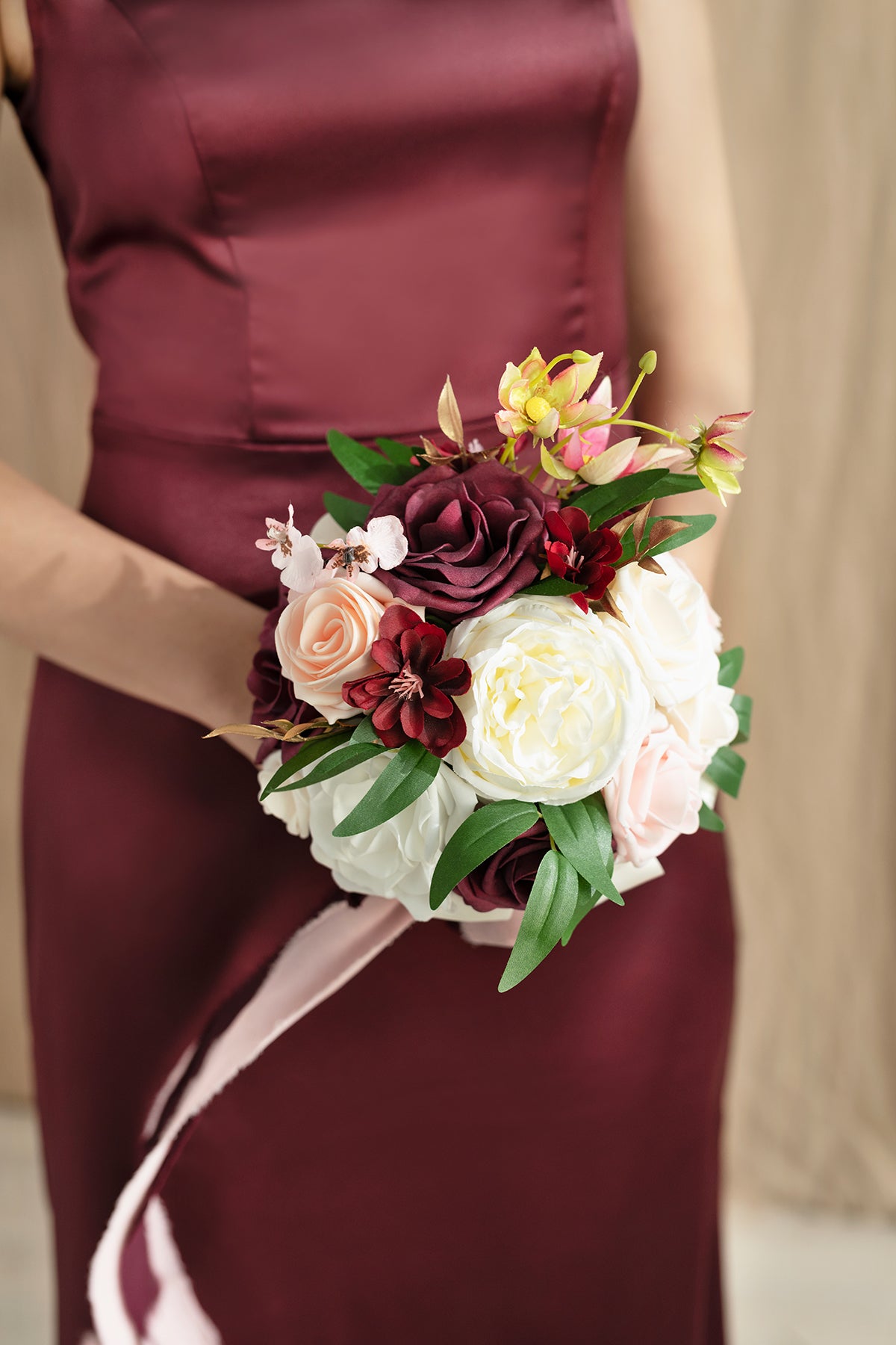 Round Bridesmaid Bouquets in Romantic Marsala