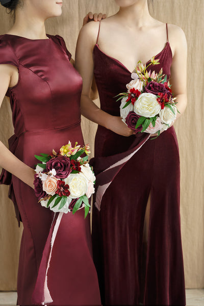 Round Bridesmaid Bouquets in Romantic Marsala