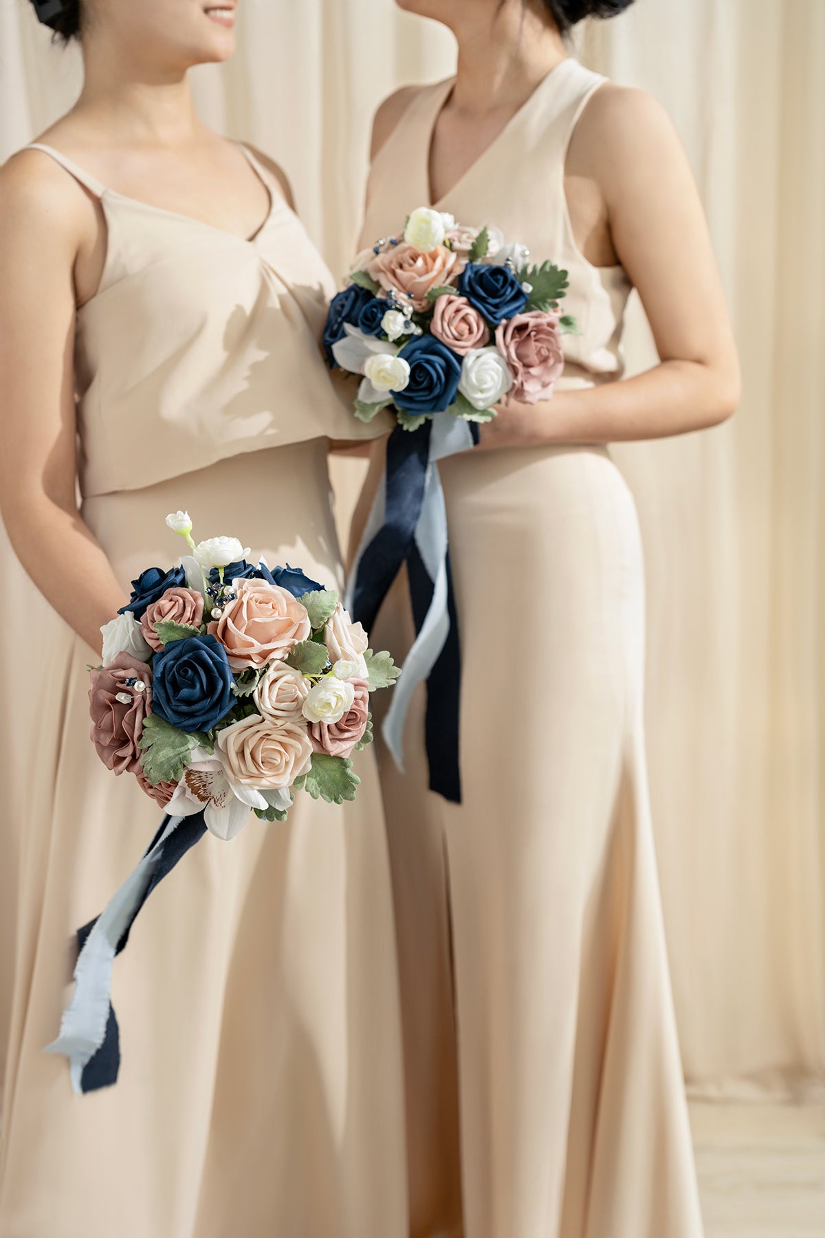 Maid of Honor & Bridesmaid Bouquets in Dusty Rose & Navy