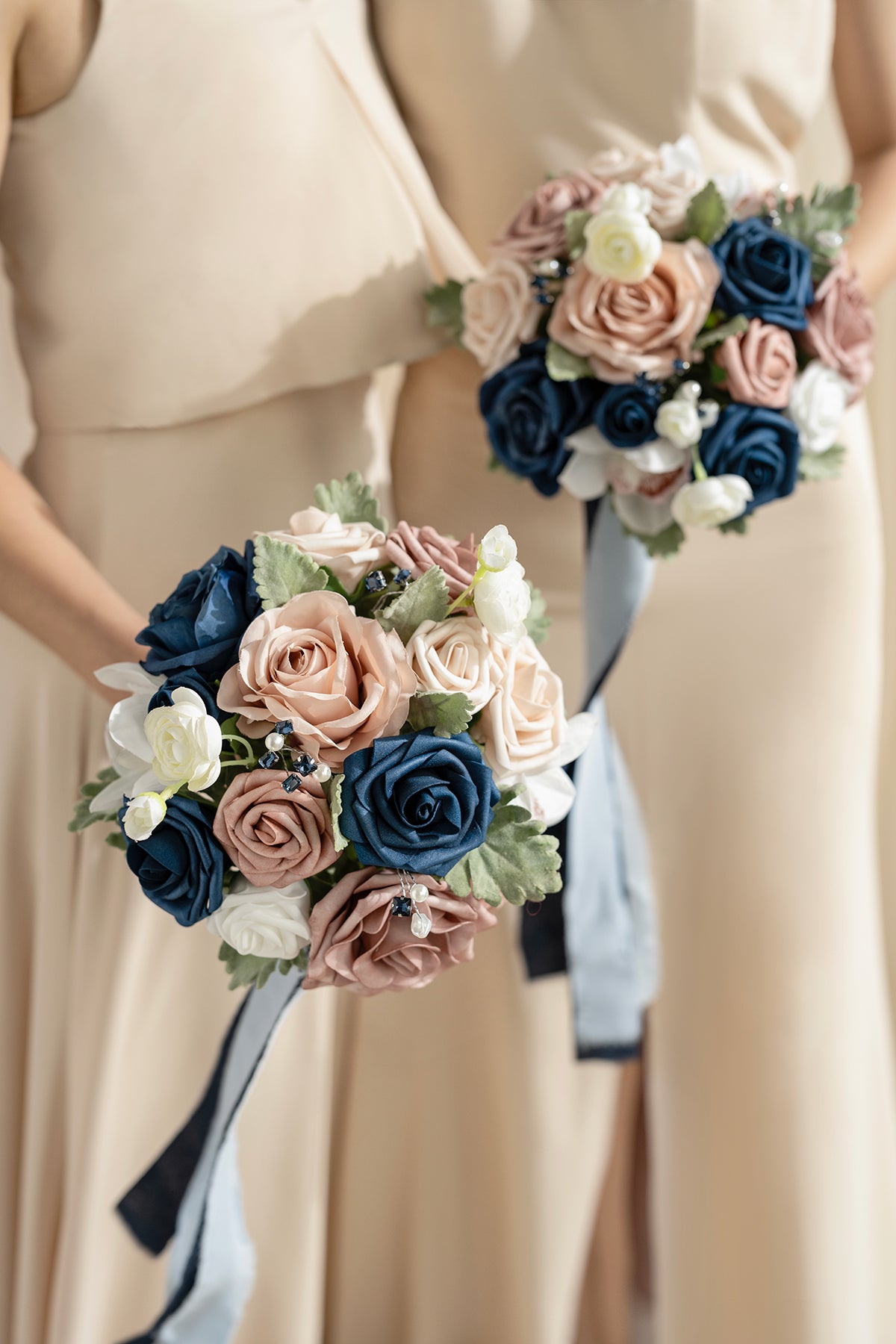 Maid of Honor & Bridesmaid Bouquets in Dusty Rose & Navy