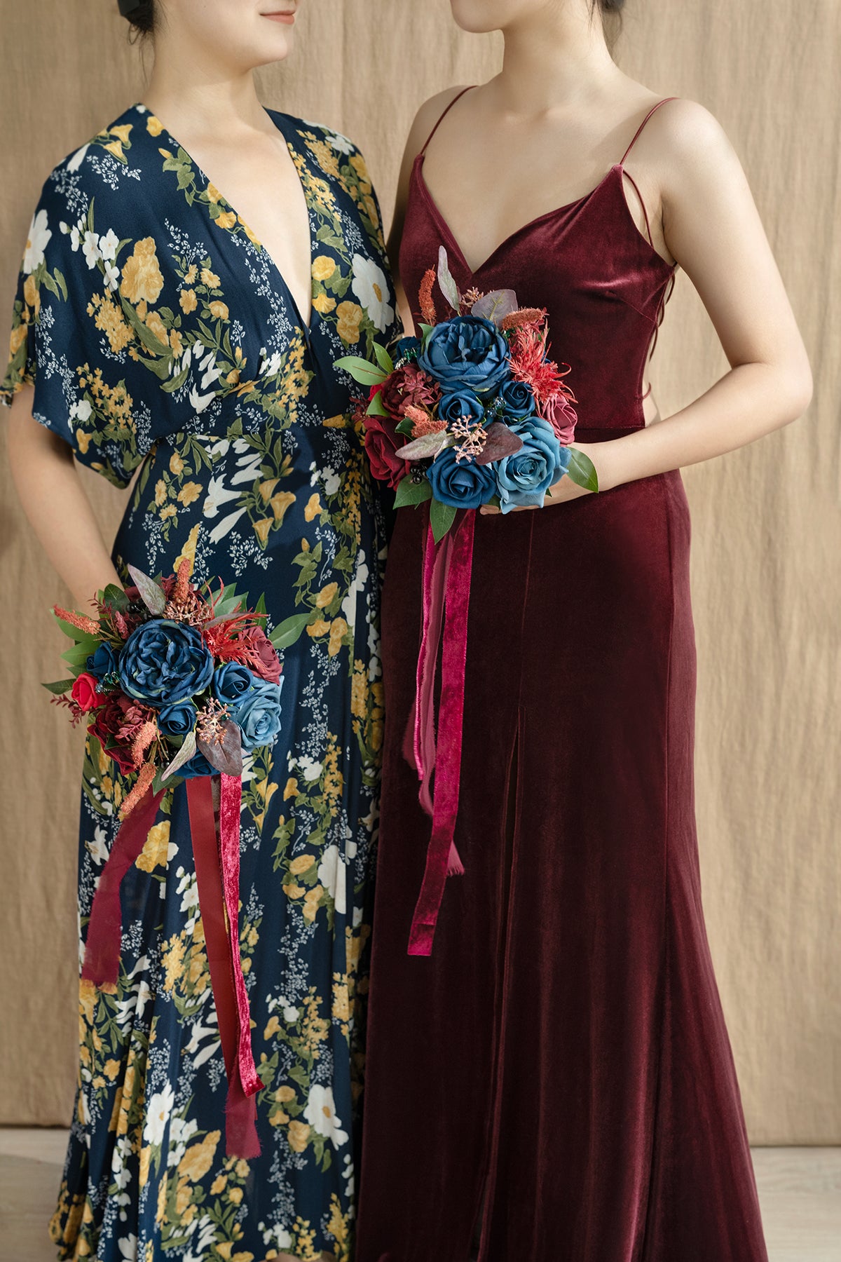 Maid of Honor & Bridesmaid Bouquets in Burgundy & Navy