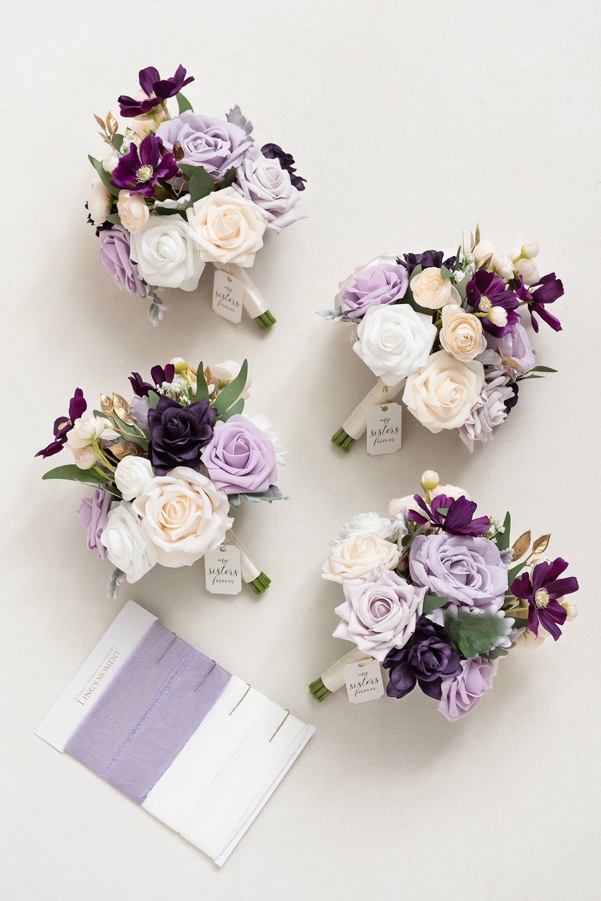 Round Bridesmaid Bouquets in Lilac & Gold