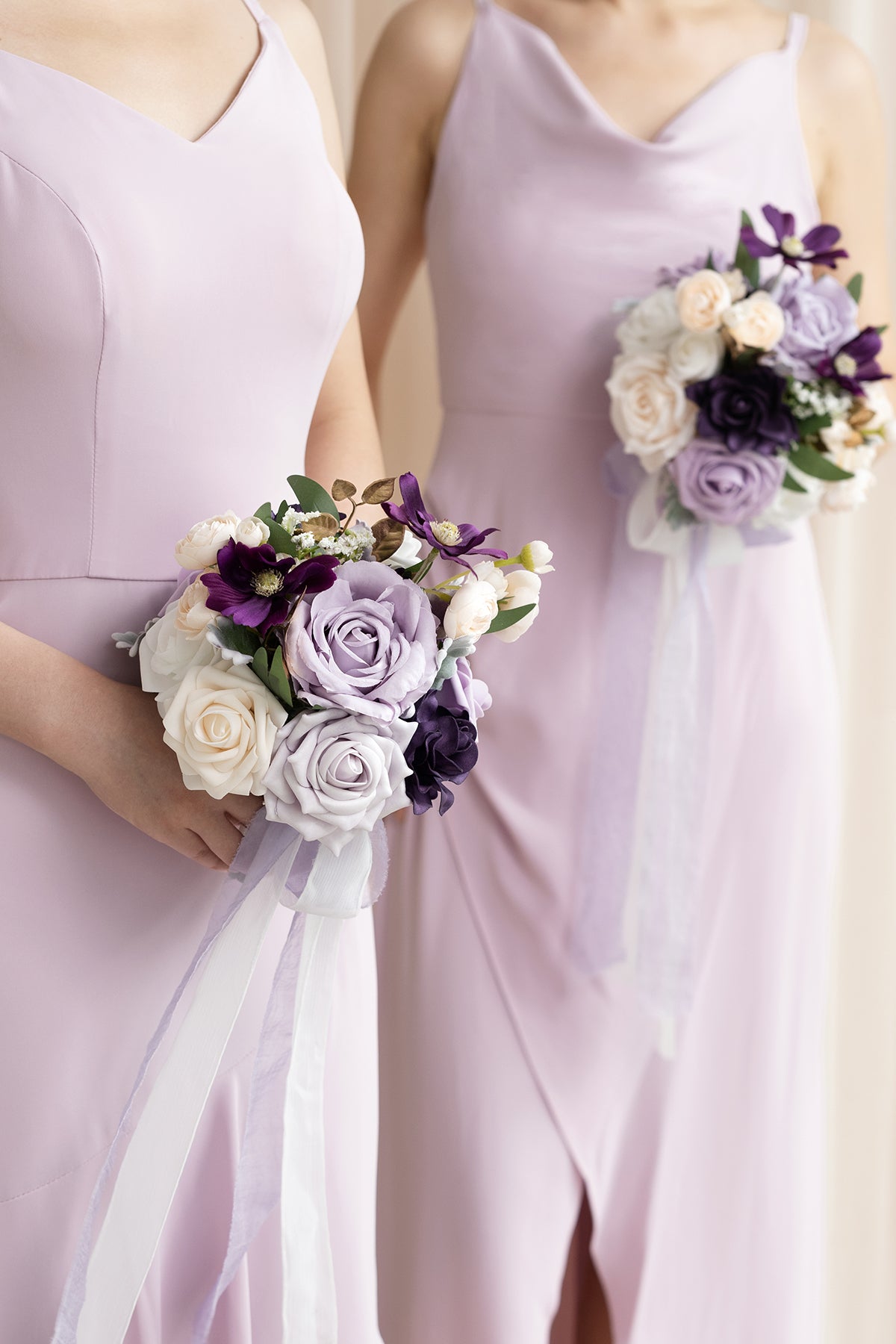 Round Bridesmaid Bouquets in Lilac & Gold