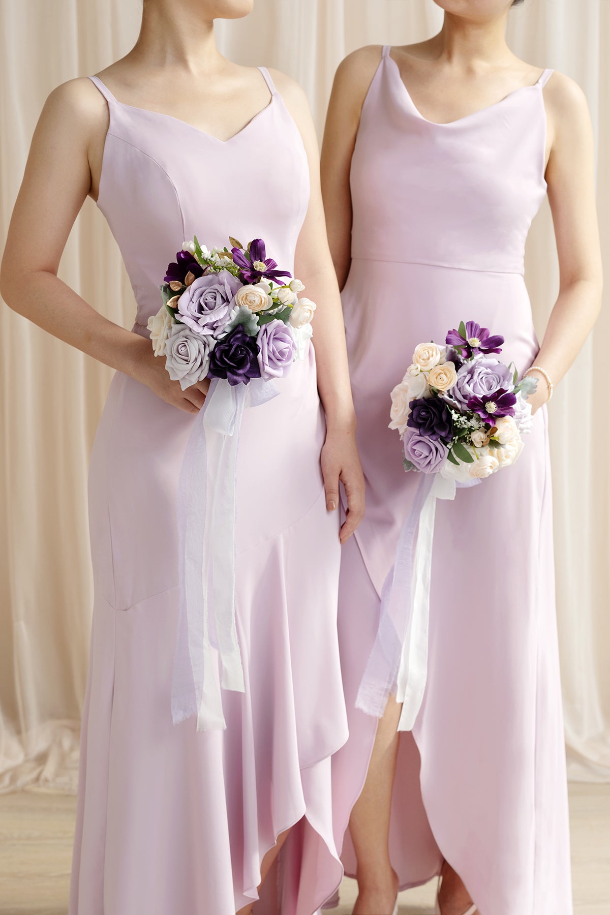 Round Bridesmaid Bouquets in Lilac & Gold