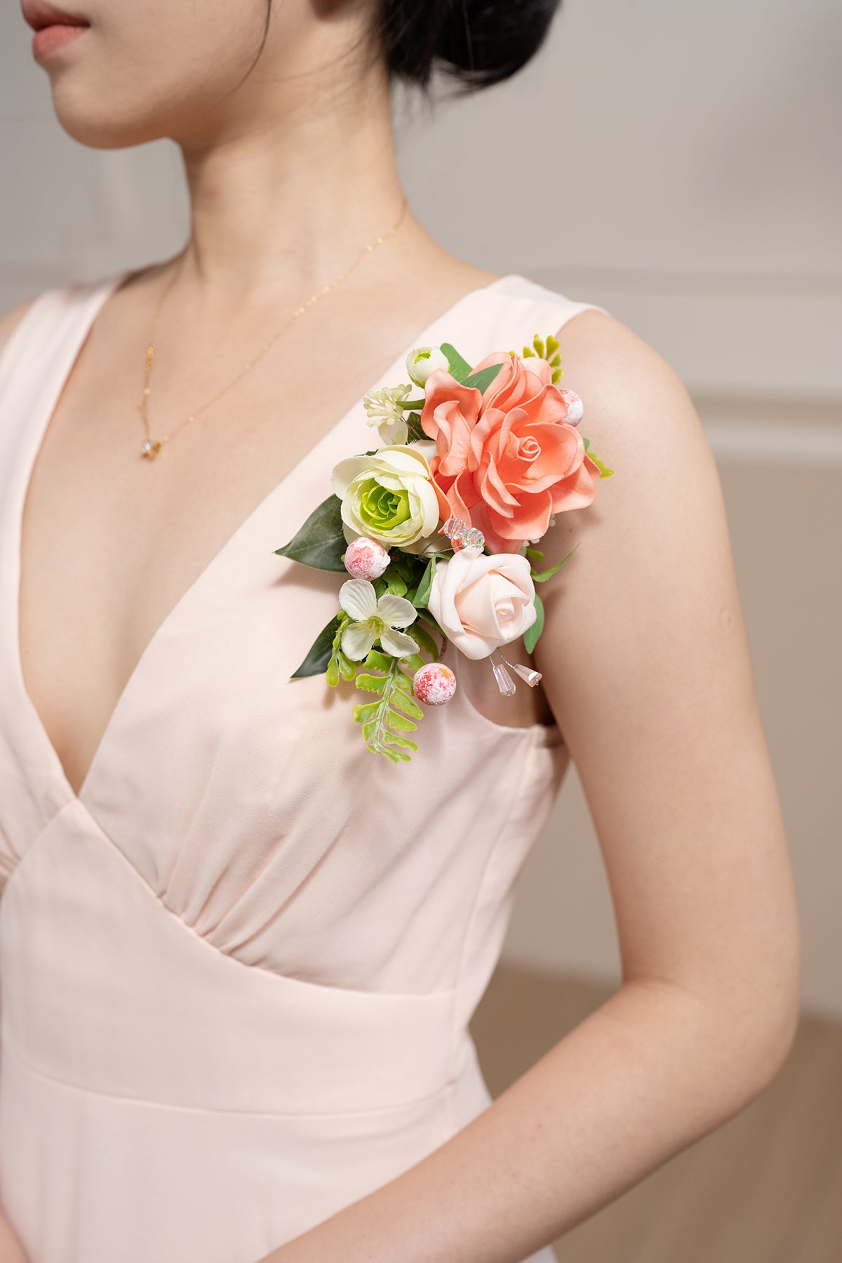 Wrist and Shoulder Corsages in Garden Blush