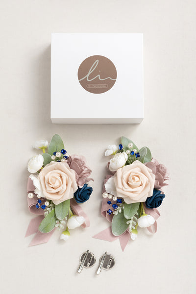 Wrist Corsages & Shoulder Corsages in Dusty Rose & Navy Blue