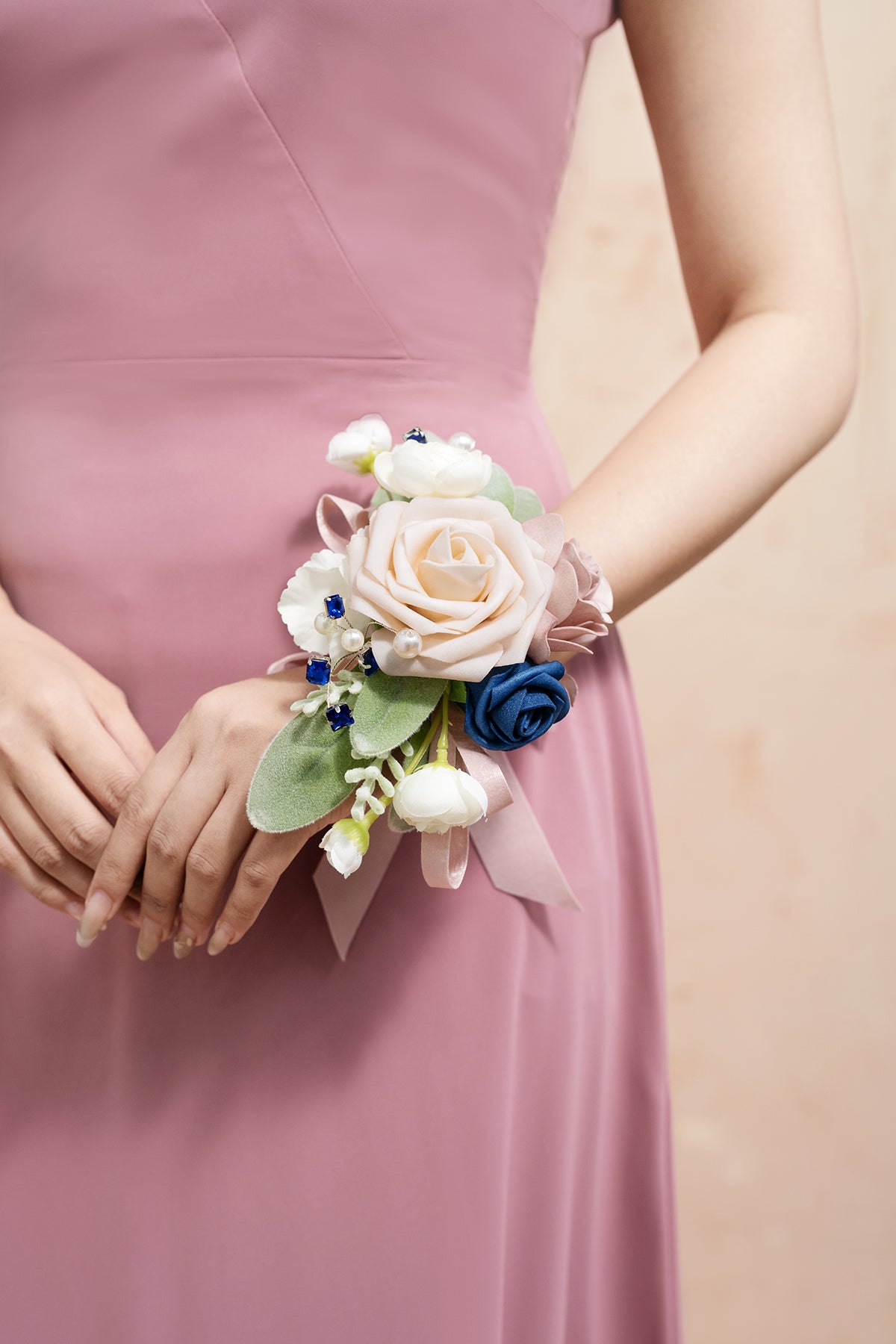 Wrist Corsages & Shoulder Corsages in Dusty Rose & Navy Blue