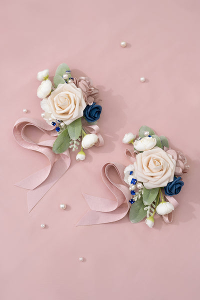 Wrist Corsages & Shoulder Corsages in Dusty Rose & Navy Blue