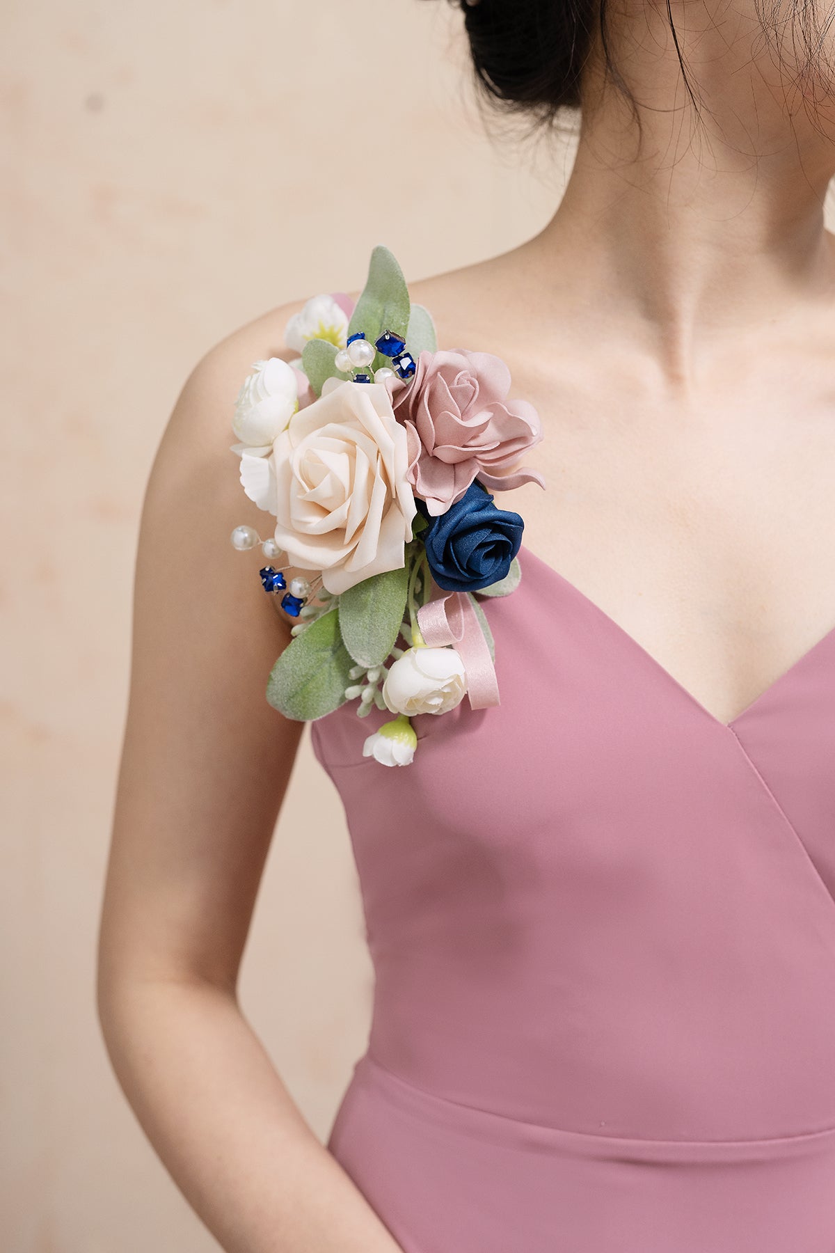 Wrist Corsages & Shoulder Corsages in Dusty Rose & Navy Blue