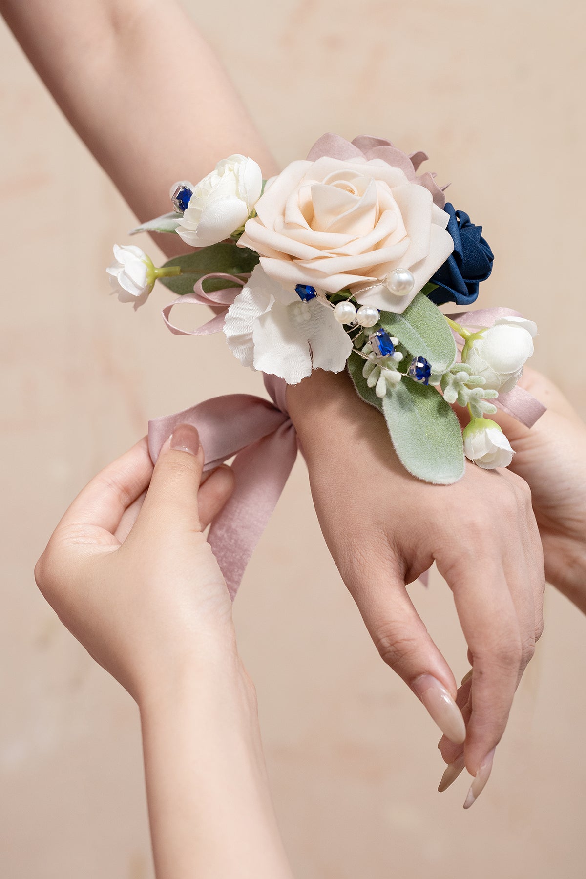 Wrist Corsages & Shoulder Corsages in Dusty Rose & Navy Blue