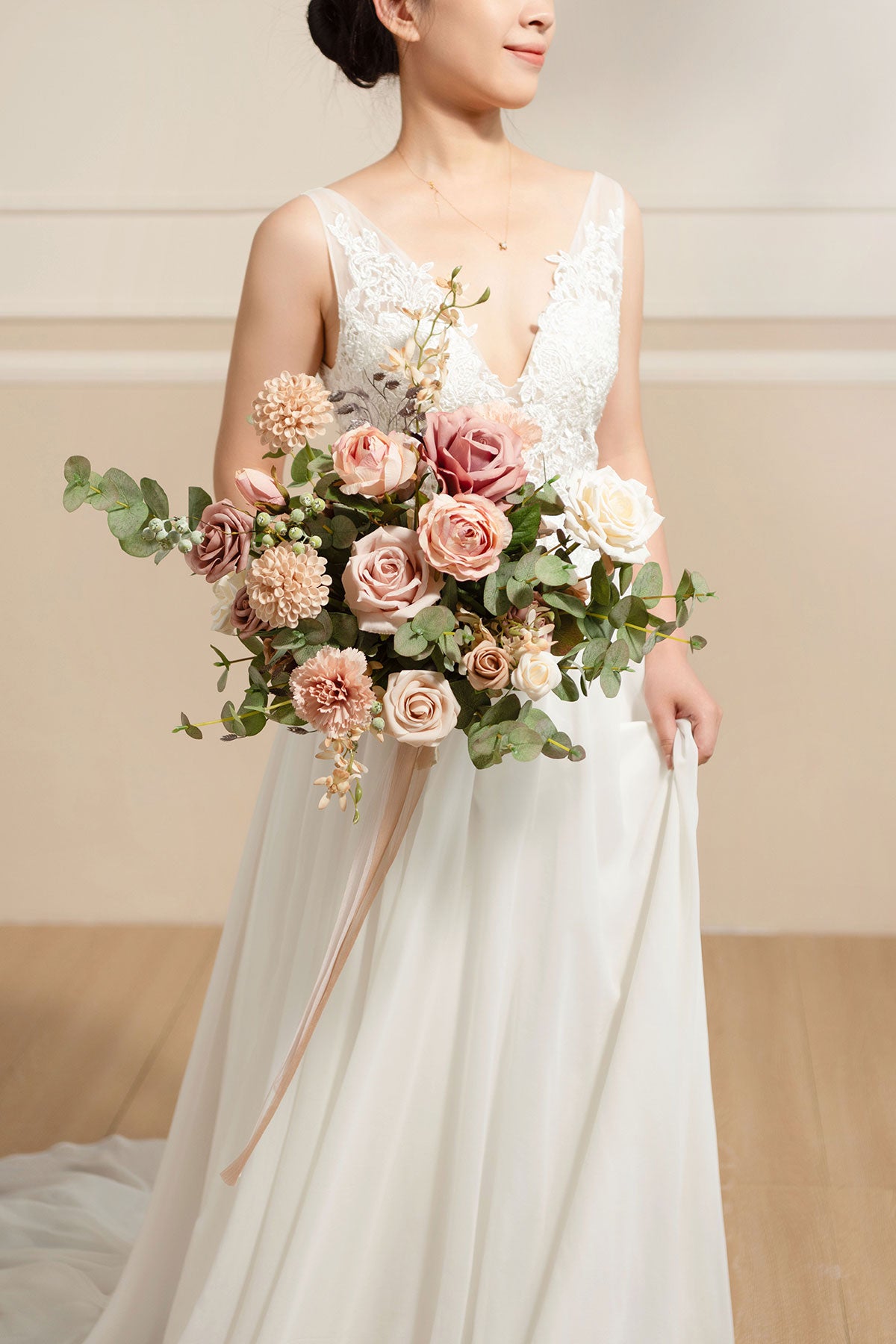 Small Free-Form Bridal Bouquet in Dusty Rose & Cream