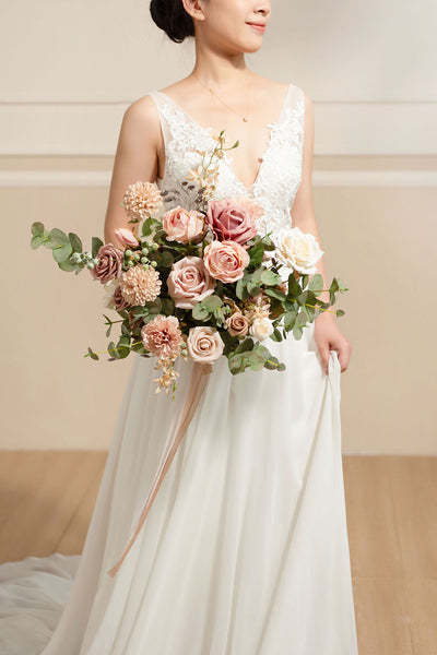 Small Free-Form Bridal Bouquet in Dusty Rose & Cream