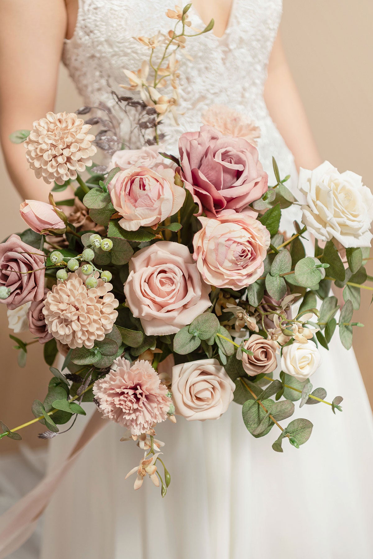 Small Free-Form Bridal Bouquet in Dusty Rose & Cream