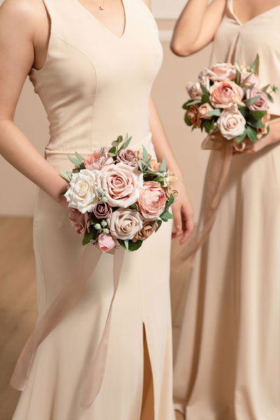 Round Bridesmaid Bouquets in Dusty Rose & Cream