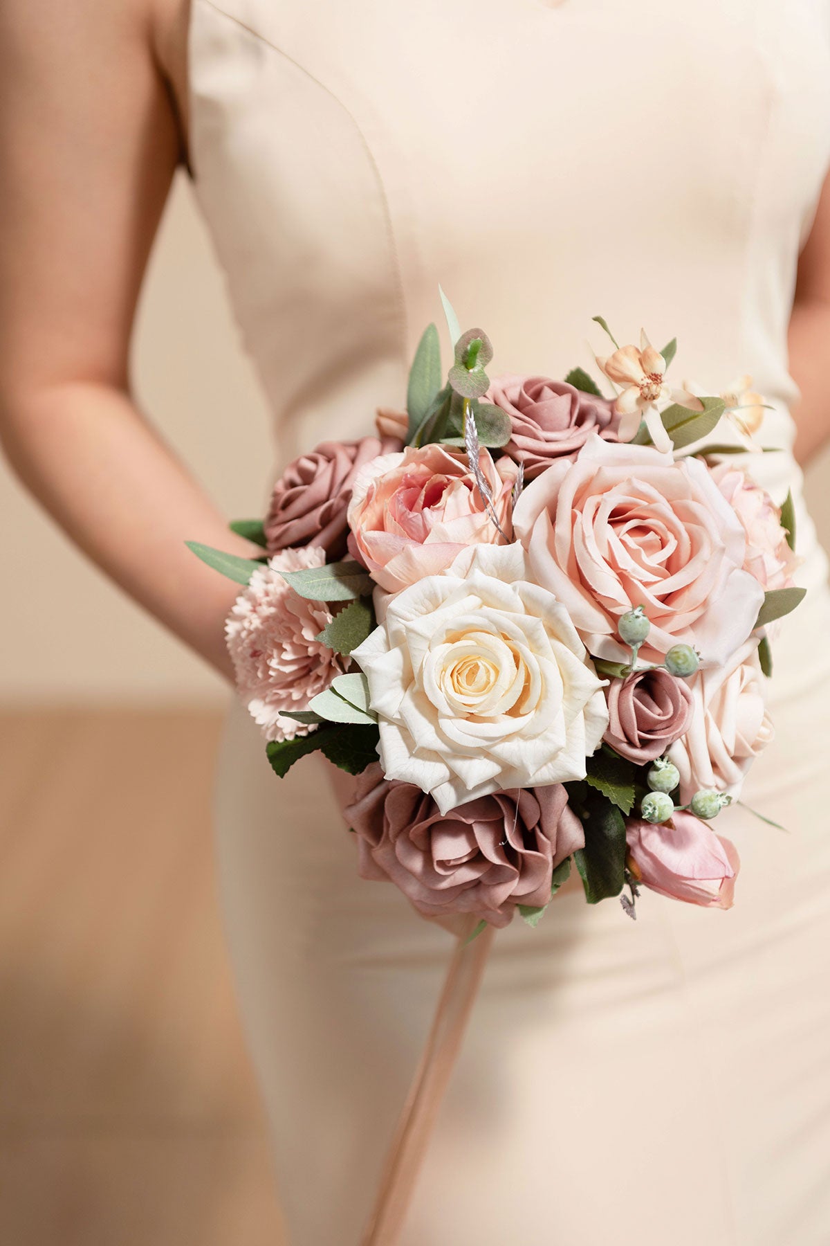 Round Bridesmaid Bouquets in Dusty Rose & Cream