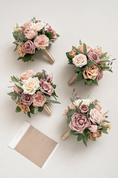 Round Bridesmaid Bouquets in Dusty Rose & Cream