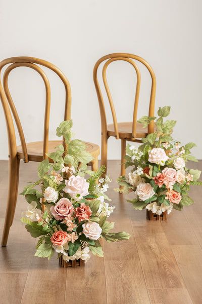 Wedding Aisle Runner Flower Arrangements in Garden Blush