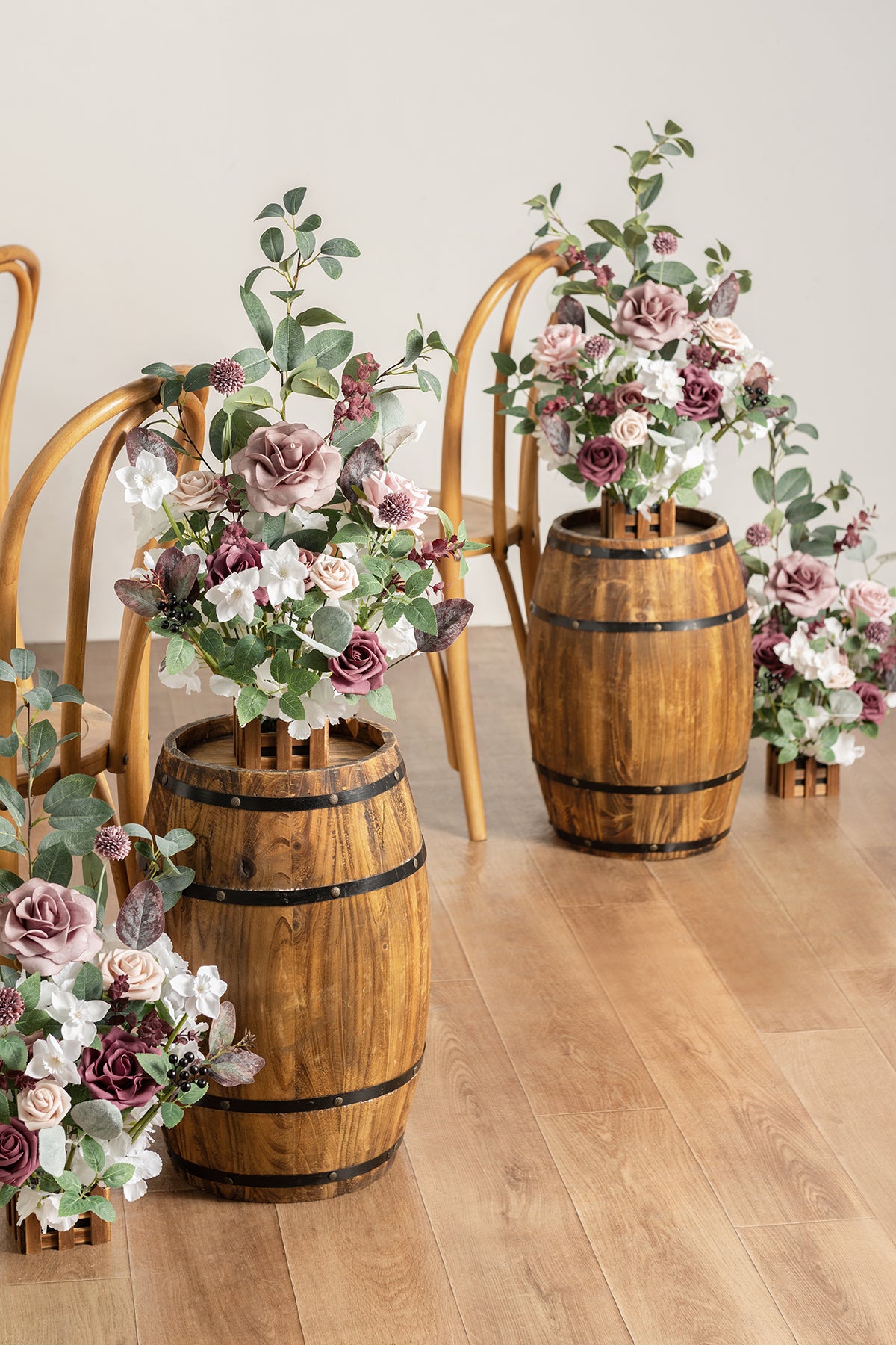 Wedding Aisle Runner Flower Arrangements in Dusty Rose & Mauve