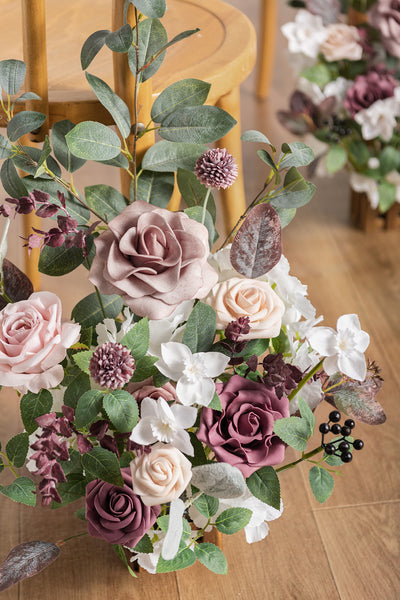 Wedding Aisle Runner Flower Arrangements in Dusty Rose & Mauve