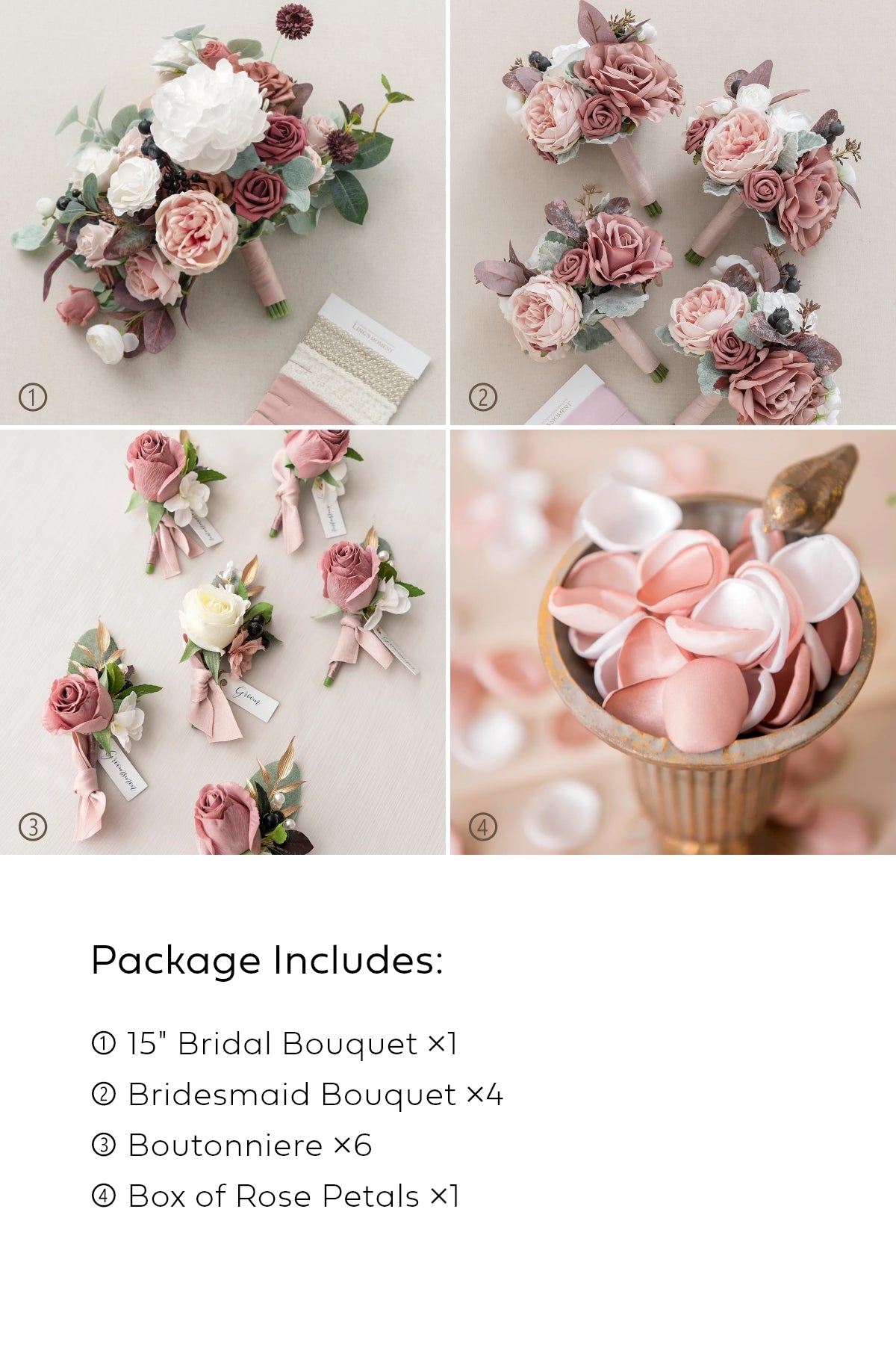 Pre-Arranged Wedding Flower Packages in Dusty Rose & Mauve