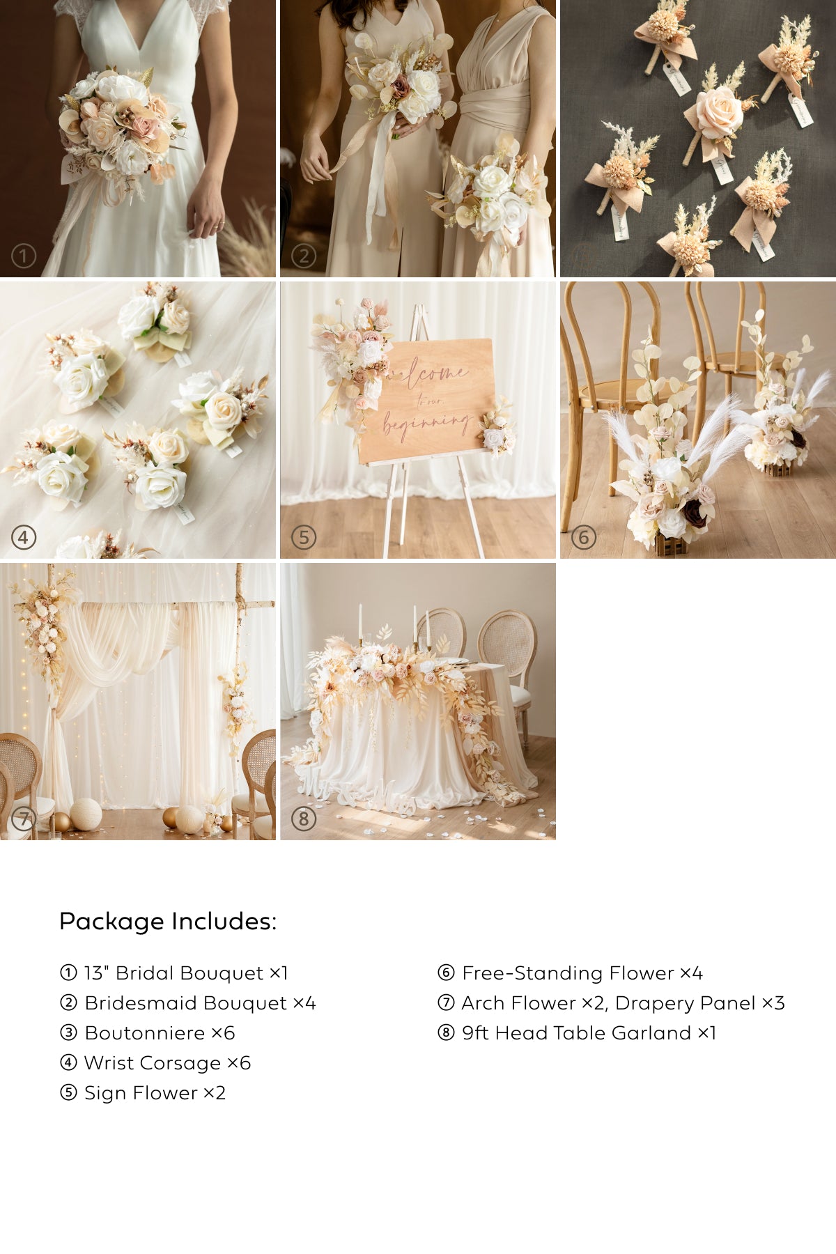 Pre-Arranged Wedding Flower Packages in White & Beige