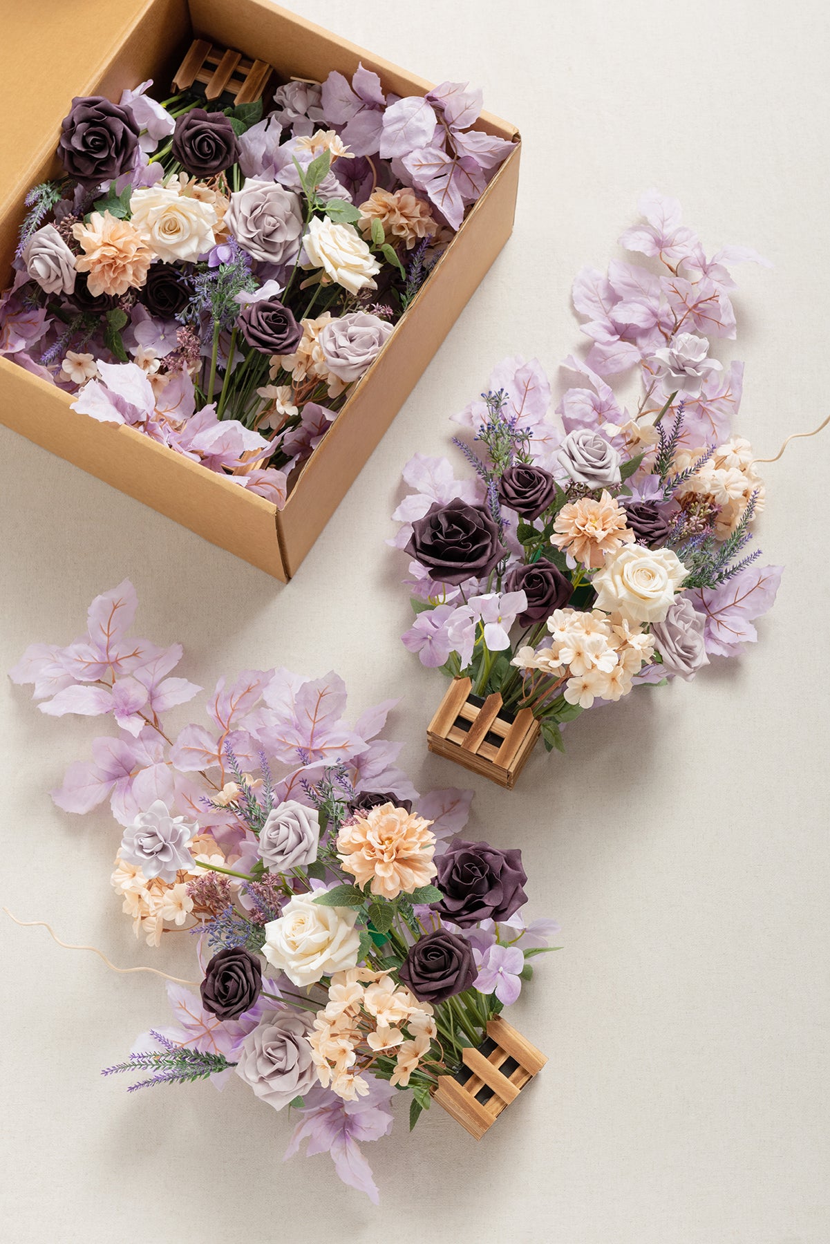 Wedding Aisle Runner Flower Arrangements in French Lavender & Plum