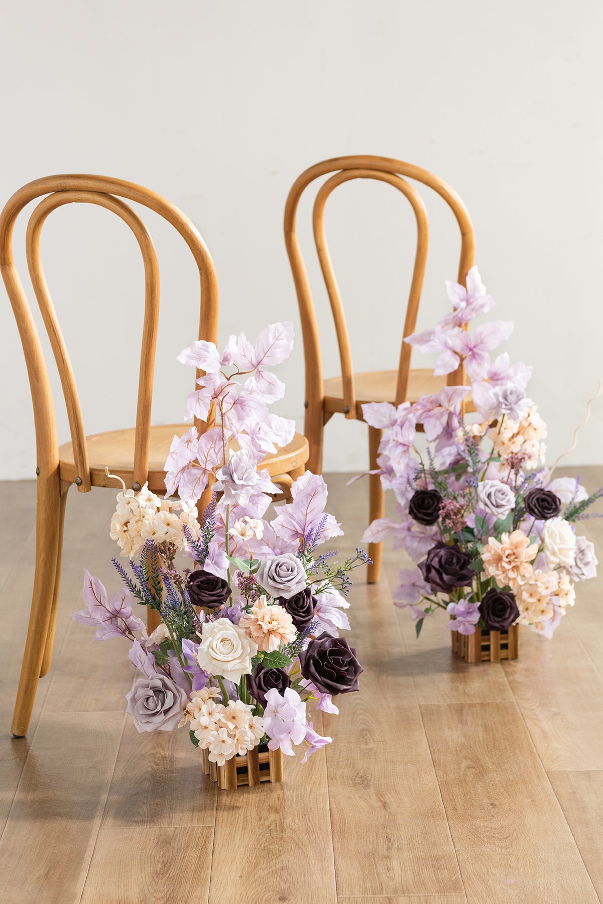 Wedding Aisle Runner Flower Arrangements in French Lavender & Plum