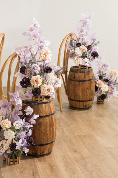 Wedding Aisle Runner Flower Arrangements in French Lavender & Plum