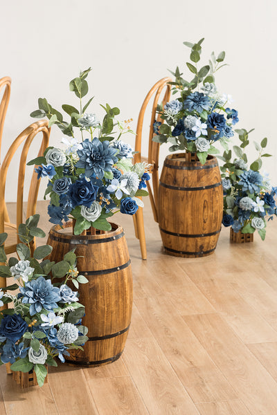 Wedding Aisle Runner Flower Arrangements in Dutch Blue & Navy Blue