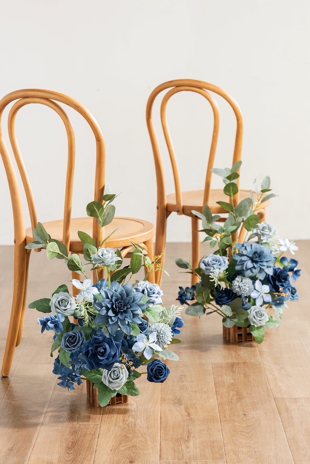 Wedding Aisle Runner Flower Arrangements in Dutch Blue & Navy Blue