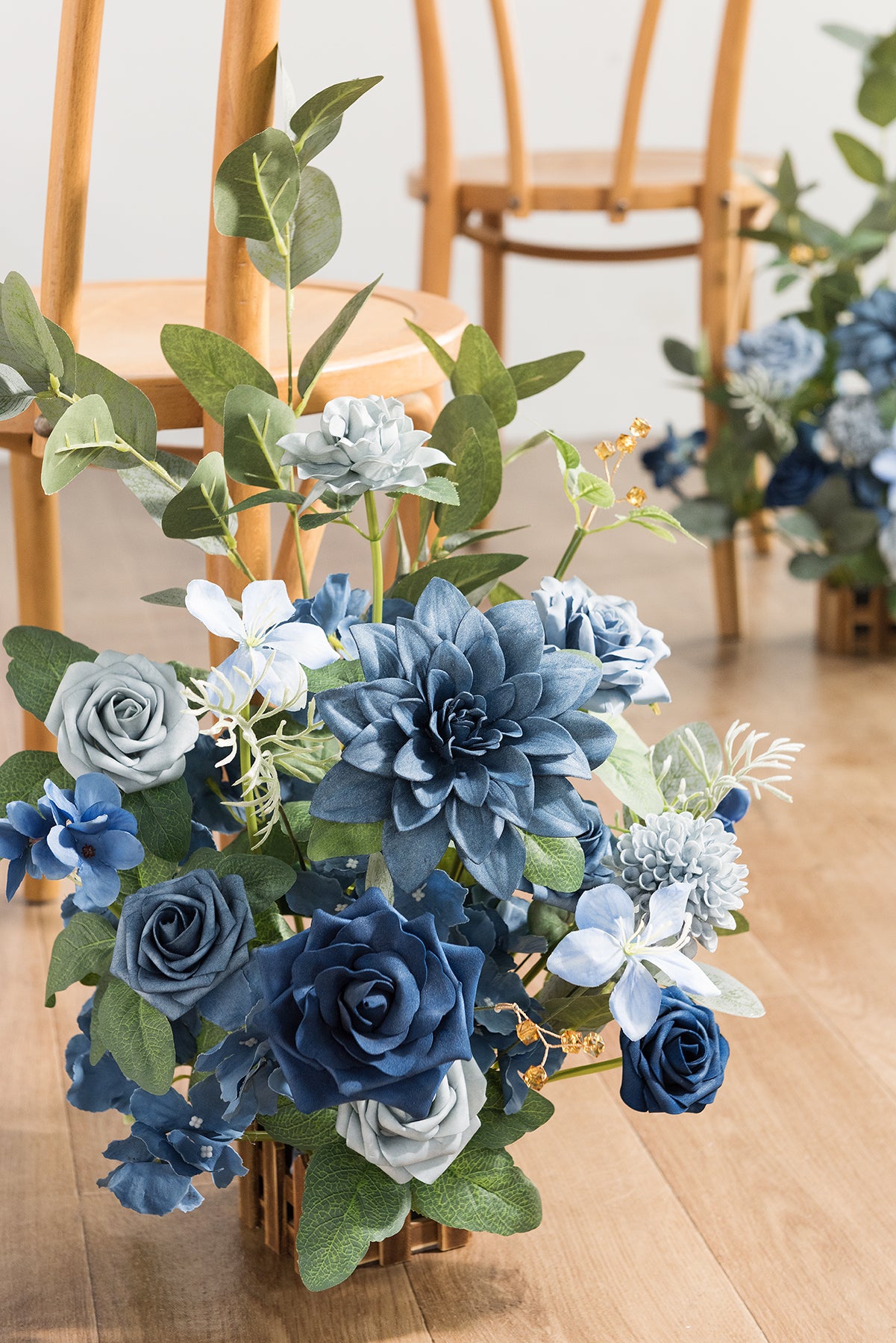 Wedding Aisle Runner Flower Arrangements in Dutch Blue & Navy Blue