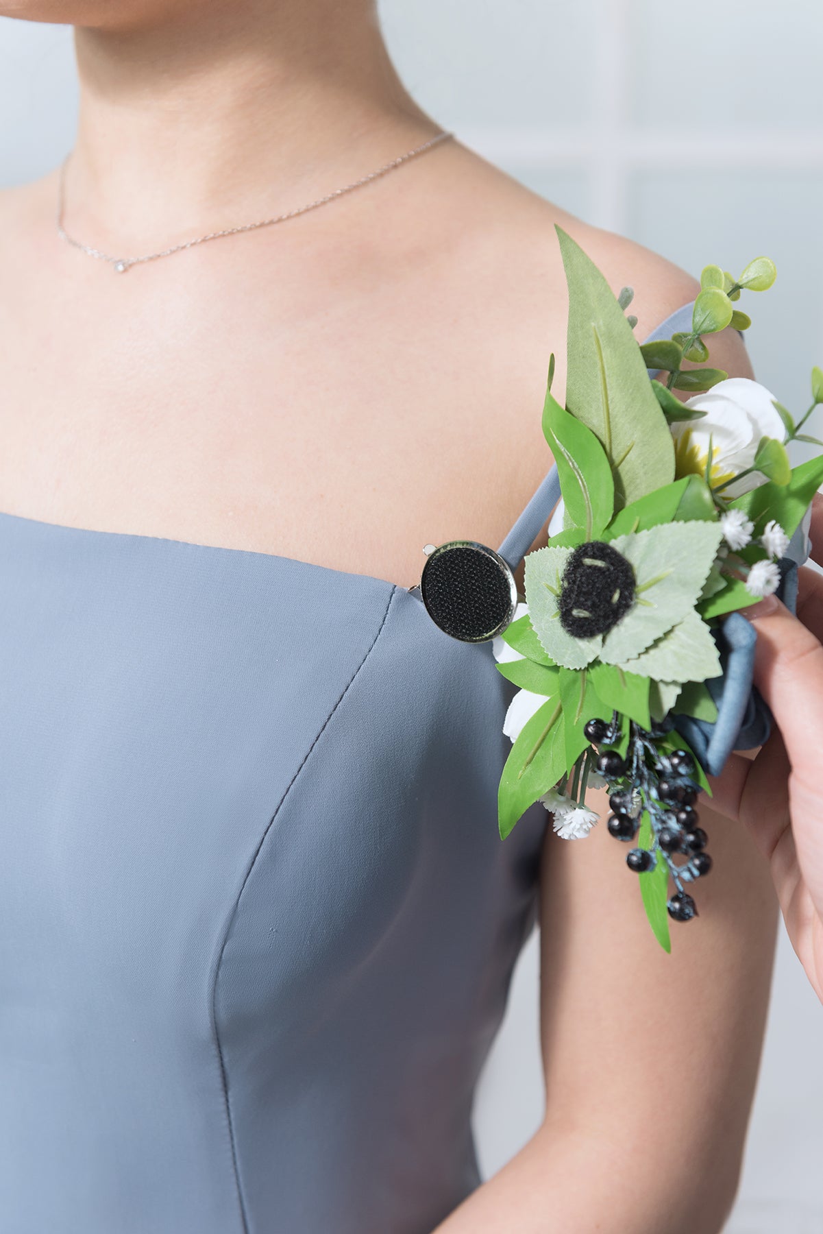 Wrist Corsages & Shoulder Corsages in Dusty Blue & Powder Blue