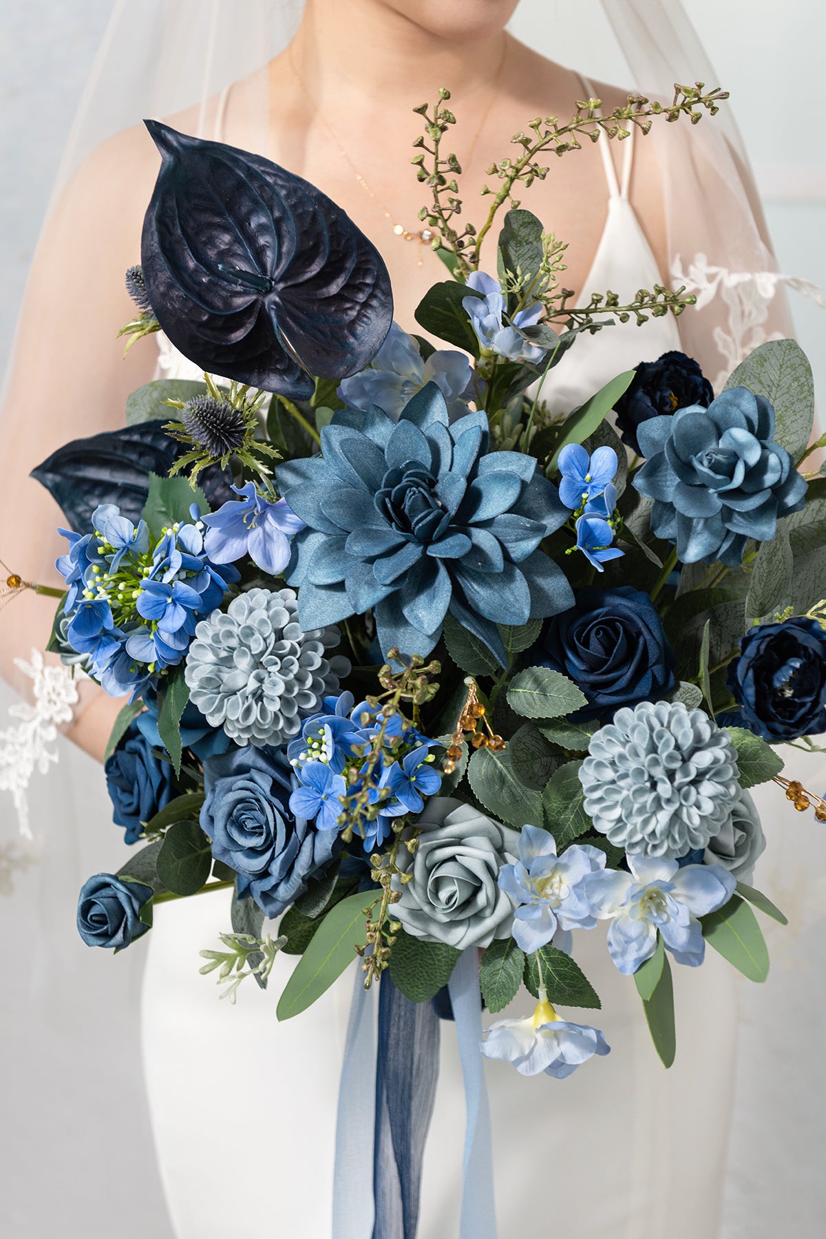 Small Free-Form Bridal Bouquet in Dutch Blue & Navy Blue