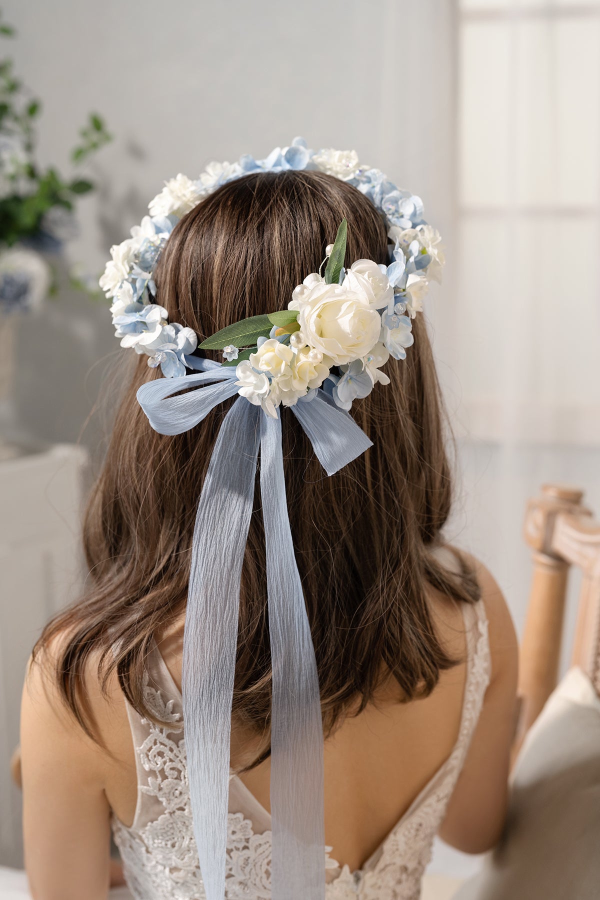 Bridal Flower Crown in Dutch Blue & Navy Blue