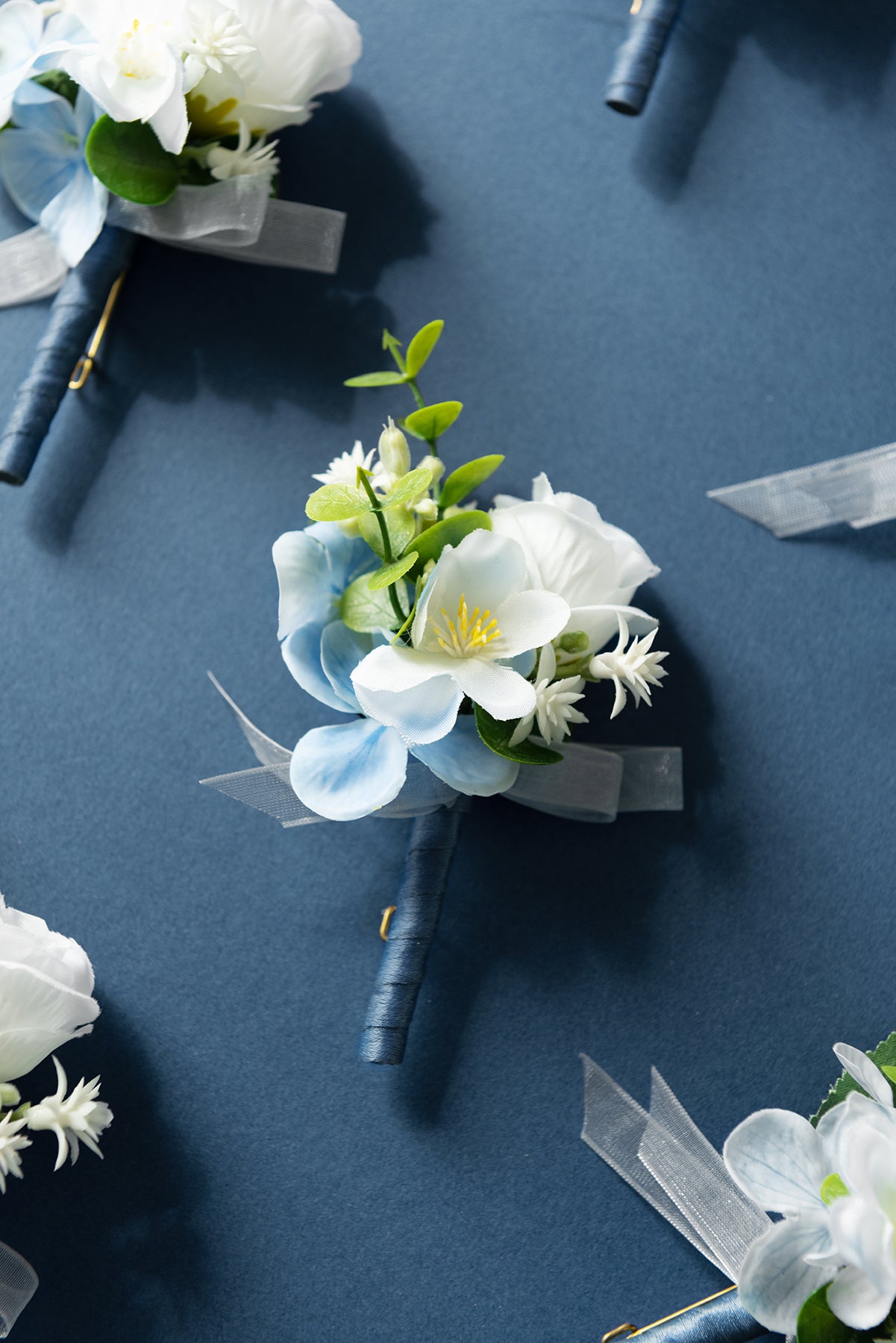 Boutonnieres for Guests in Dutch Blue & Navy Blue