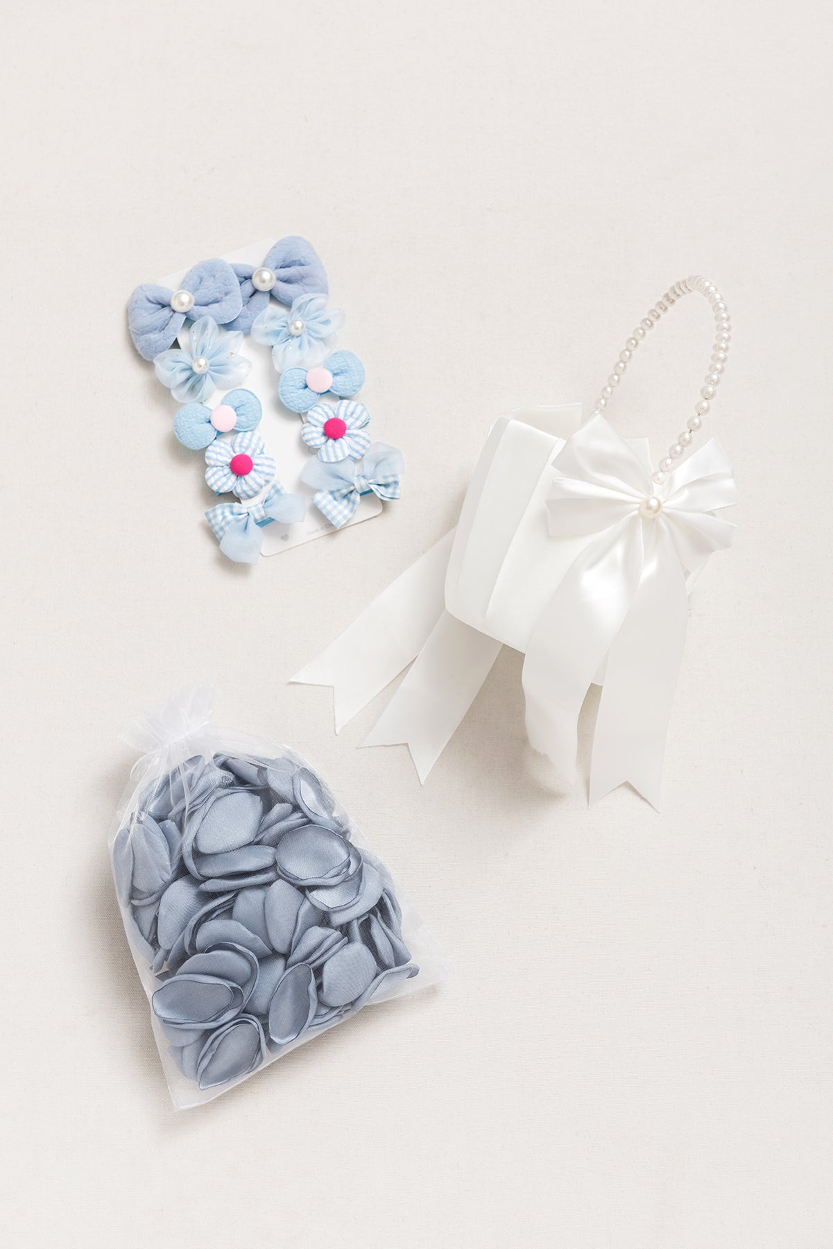 Flower Girl Decor Set in Dusty Blue & White