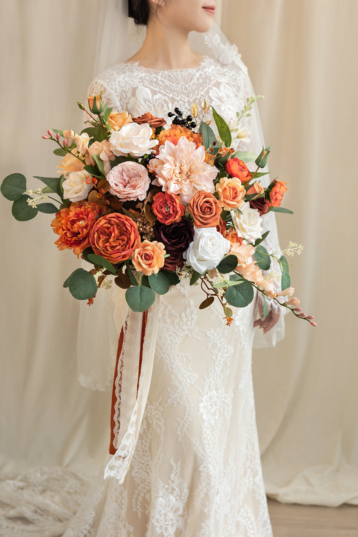 Medium Free-Form Bridal Bouquet in Sunset Terracotta