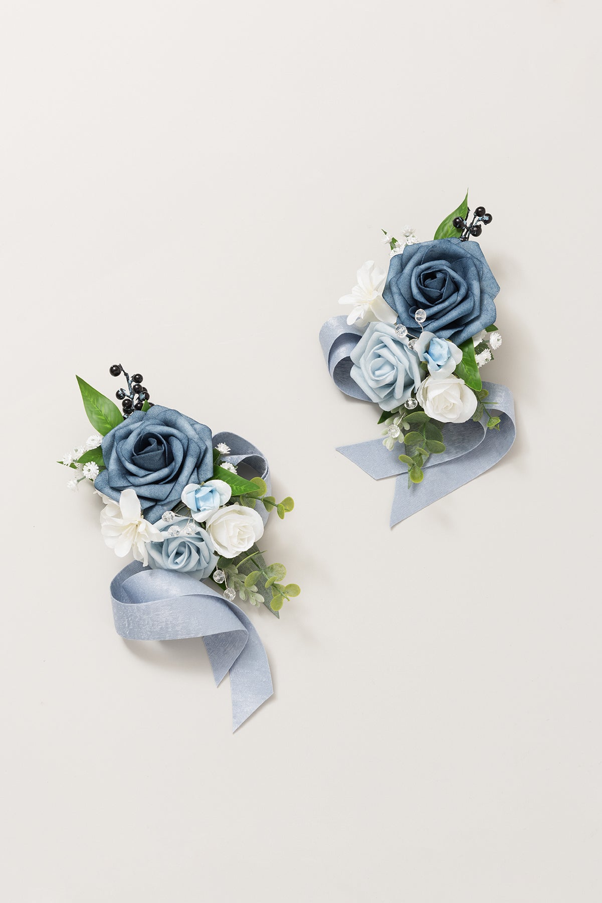 Wrist Corsages & Shoulder Corsages in Dusty Blue & Powder Blue