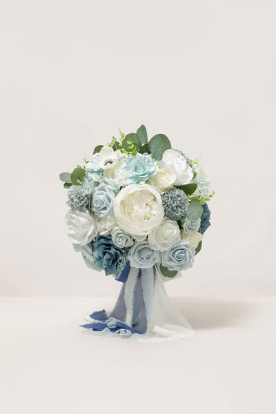 Medium Round Bridal Bouquet in Dusty Blue & Navy