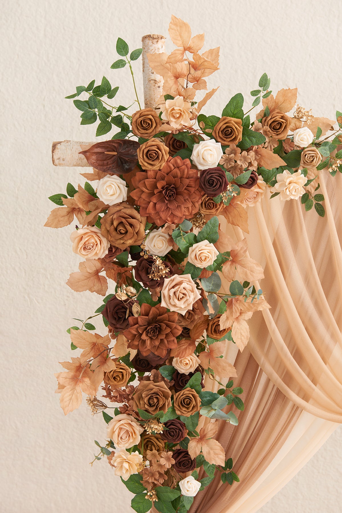 Flower Arch Decor with Drapes in Caramel & Walnut Brown