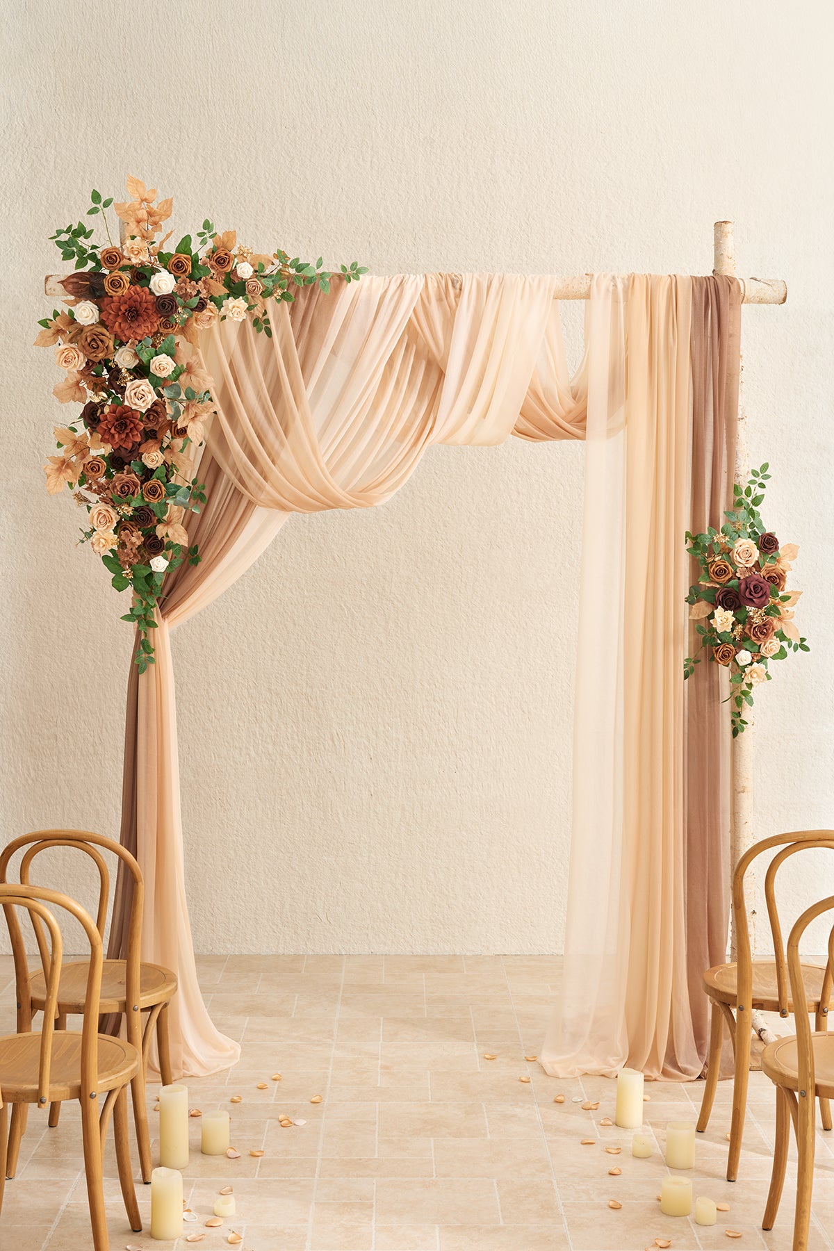 Flower Arch Decor with Drapes in Caramel & Walnut Brown