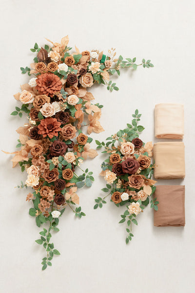 Flower Arch Decor with Drapes in Caramel & Walnut Brown