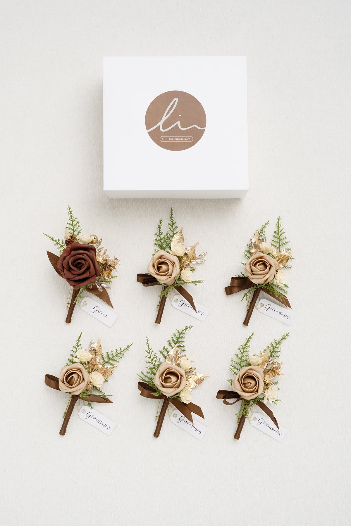 Boutonnieres in Caramel & Walnut Brown