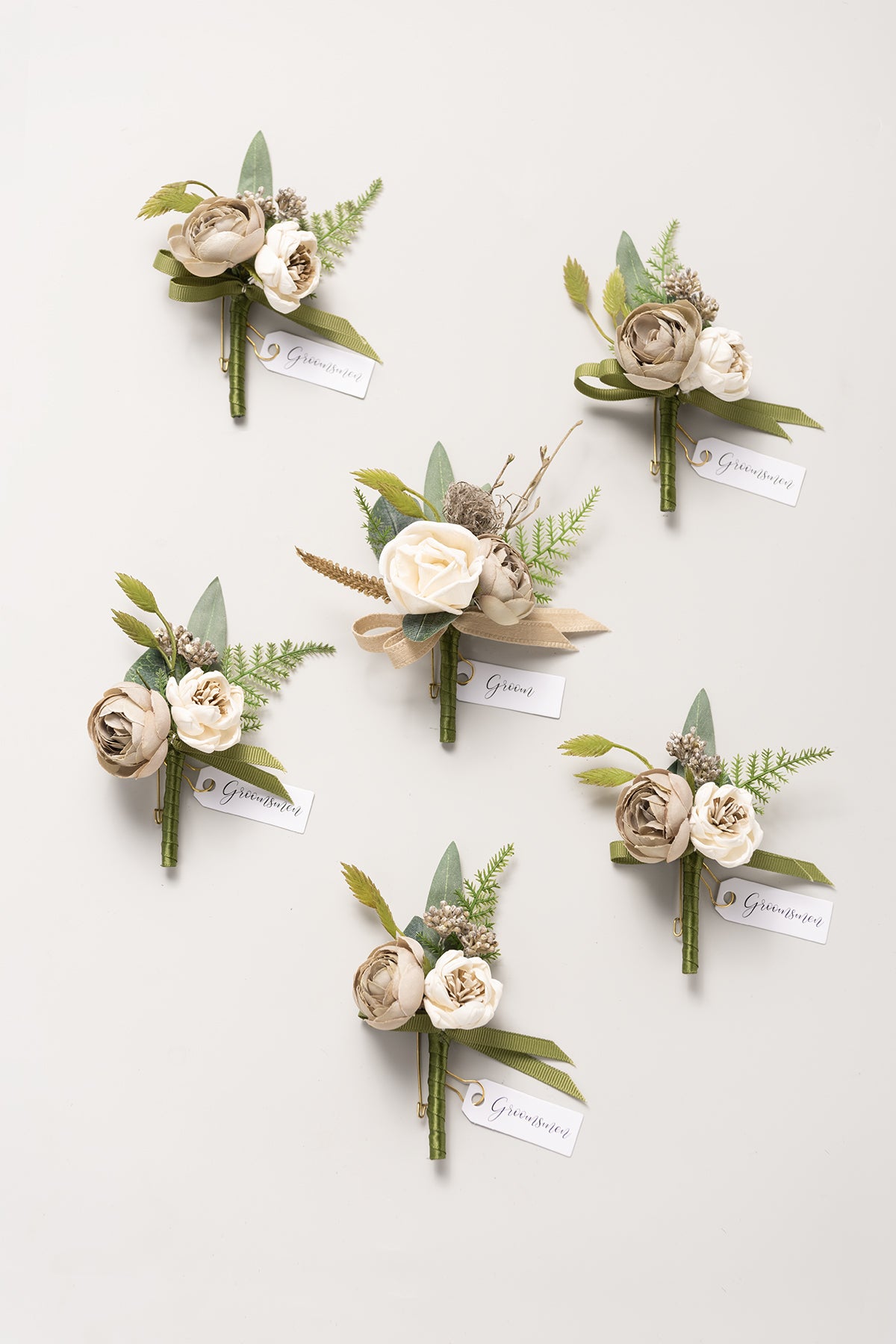 Boutonnieres in White & Beige