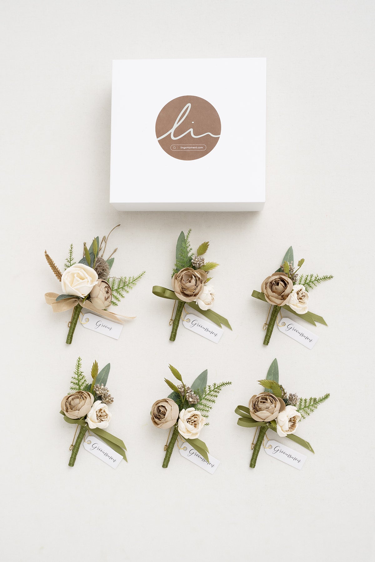 Boutonnieres in White & Beige